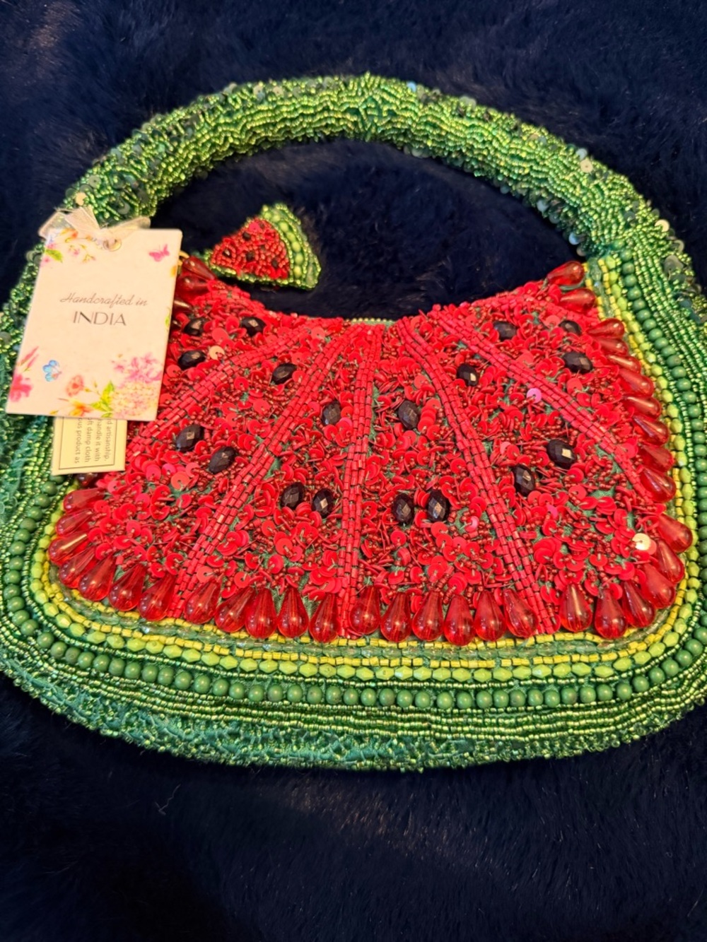 Handcrafted watermelon Beaded soft Women's Handbag - Handmade in India